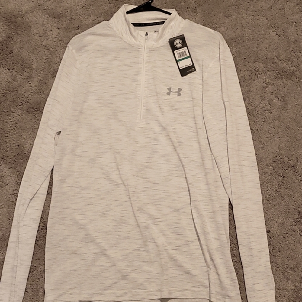 White Under Armor Mens Fitted Heat Gear quarter zip sweater Large